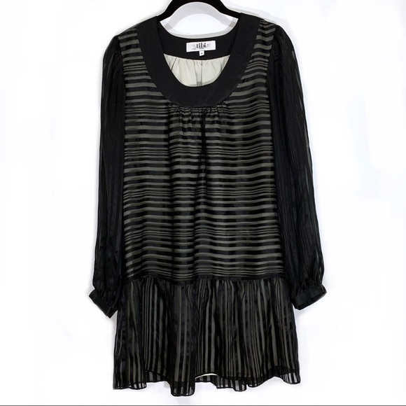 Tibi Dresses | Tibi Drop Waist Silk Dress | Color: Black/Cream | Size: 0 | Closetelevation's Closet